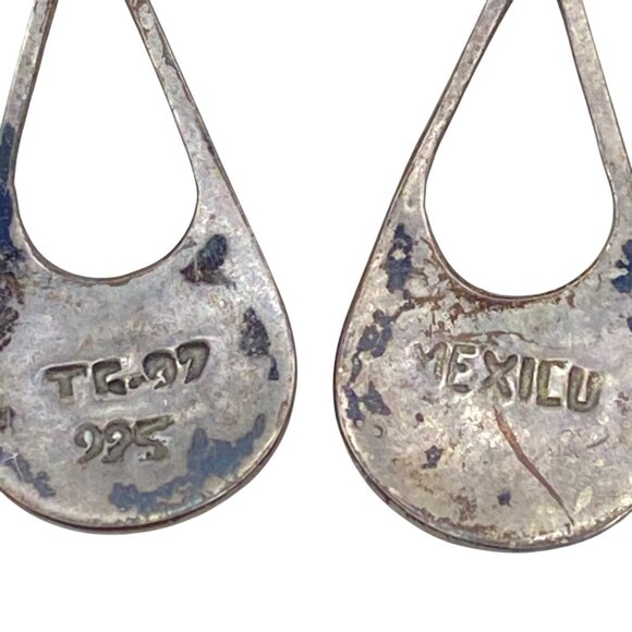 Taxco Mexico Sterling Silver Teardrop Earrings Crushed Stone Inlay TC97 LOOK - Picture 2 of 12